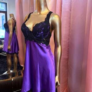 Vintage Victoria's Secret Purple Satin and Black Lace Lingerie Slip Dress